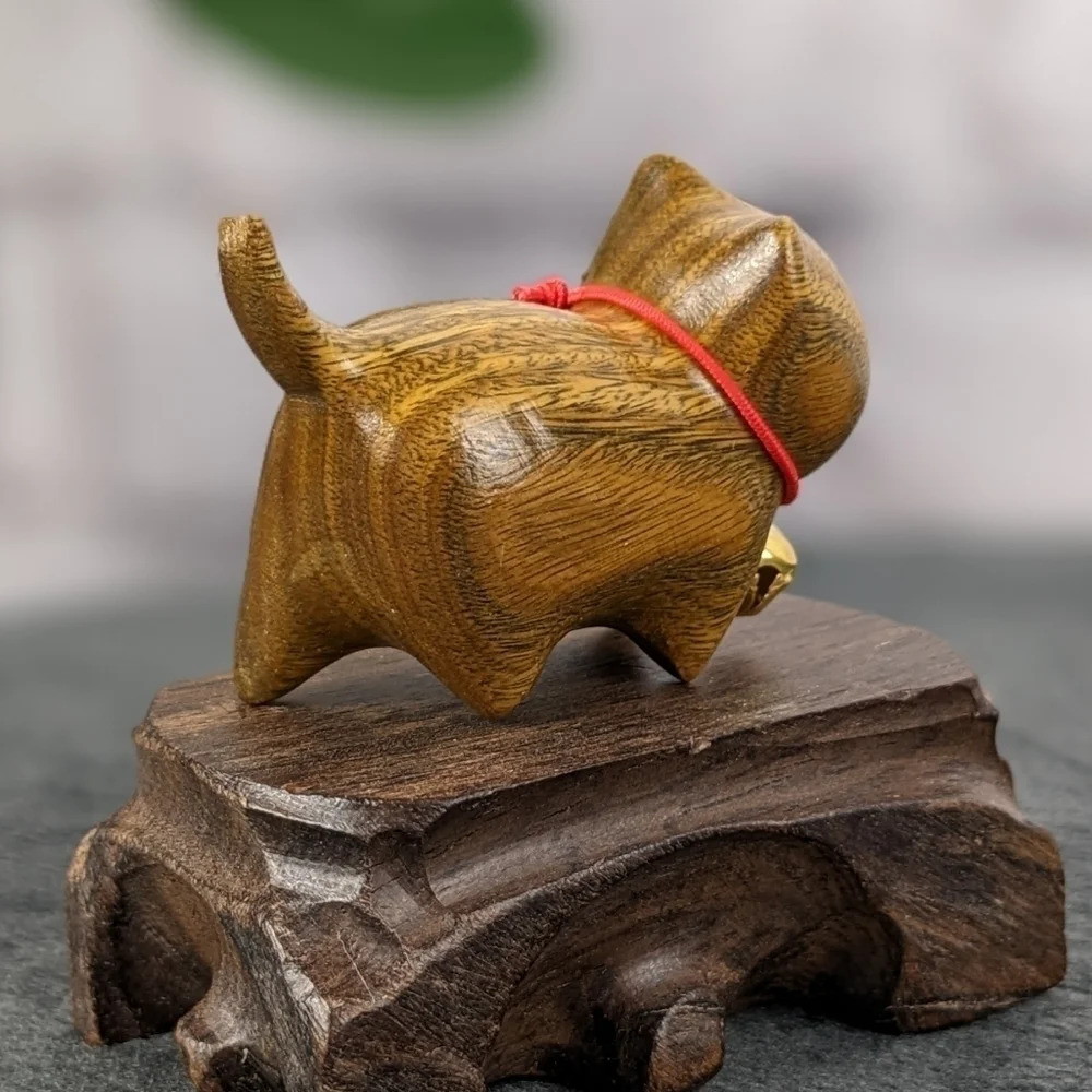 Wooden hand carved kitty cat feline figurine statue - Picture 4 of 7